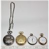 Image 1 : Lot of 4 pocket watches - 2 in really good shape, 1 with broken glass, other for parts