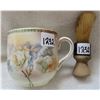 Image 1 : Hand painted moustache cup, Germany, with shaving brush