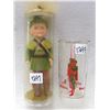 Image 1 : Robin Hood drinking glass and 6 1/2" Robin hood doll