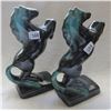 Image 1 : Blue Mountain procelain, rearing horses bookends - 9 1/2"