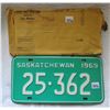 Image 3 : Matched pair of 1969, Saskatchewan license plates, with envelope