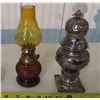 Image 1 : Antique mini Amber bead glass oil lamp & Small Metal storage Urn