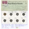 Image 1 : 1952 Royal Bank of Canada cheque & 8 Canadian 5 cent coins - various years