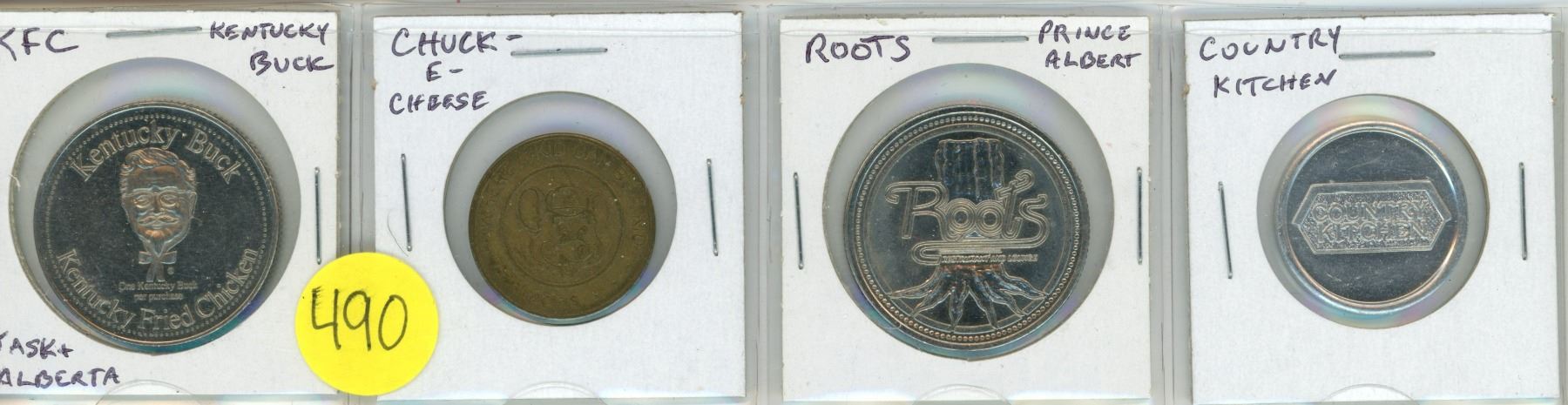 Lot of 4 Fast Food Tokens. Includes Kentucky Fried Chicken, Chuck – E ...
