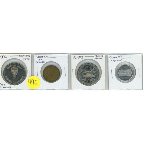Lot of 4 Fast Food Tokens. Includes Kentucky Fried Chicken, Chuck – E ...