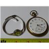 Image 1 : Birks ladies watch - plated 14K (has some damage on band) + Antique pocket watch