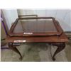 Image 1 : wooden coffee table 28"x18"x24.25" & wood/glass serving tray 26.5"x19"