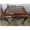 Image 2 : wooden coffee table 28"x18"x24.25" & wood/glass serving tray 26.5"x19"
