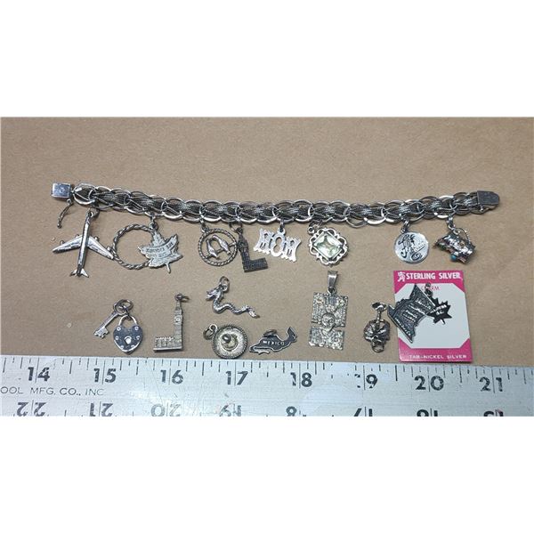 Sterling silver charm bracelet and charms