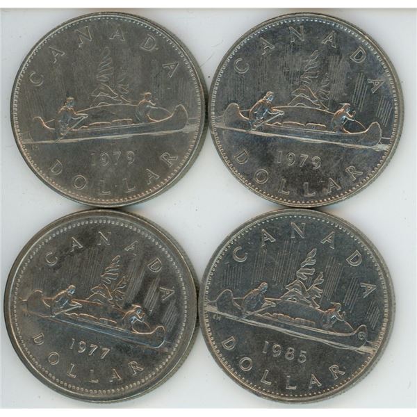 4 Canadian voyager nickel dollars - 1977, 1979 & 1985