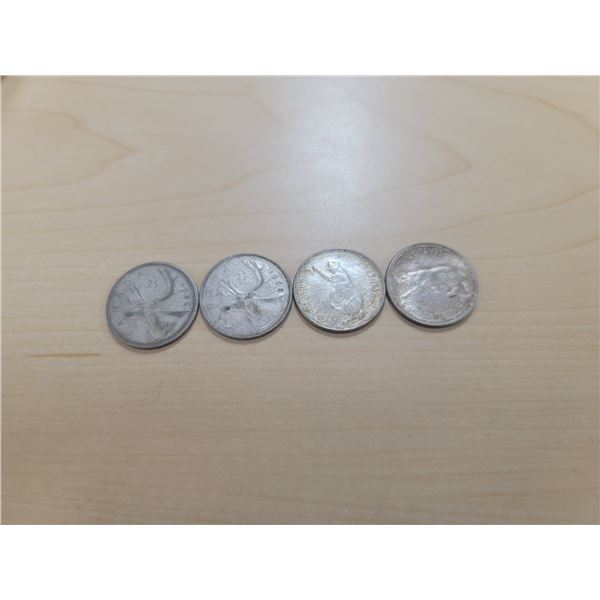 4 Canadian silver quarters