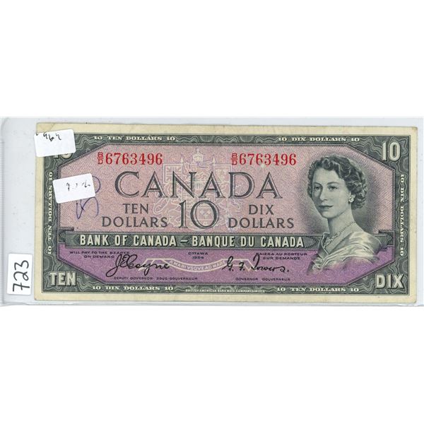 1954 Canada $10.00 Ten dollar bill *Devil's Face*