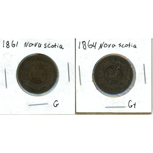 Lot of two 1861 & 1864 Nova Scotia one cent 1¢