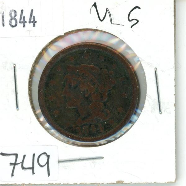 1844 1¢ one cent