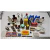 Box of vintage medicine, food, cleaning bottles - soap bar, strawberry extract, vicks, liquid bluing