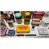 Image 3 : Box of vintage medicine, food, cleaning bottles - soap bar, strawberry extract, vicks, liquid bluing