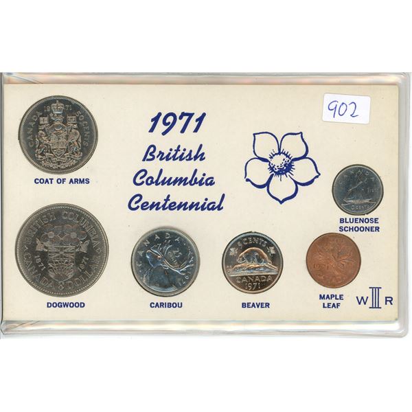 1971 British Columbia Centennial Year Set. 6-coin set.