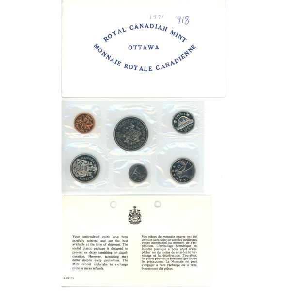 1971 Proof Like Set. Dollar commemorates the Centennial of British Columbia. 6-coin set. Several coi