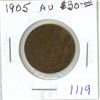 Image 1 : 1905 Edward VII Large Cent. AU-50. Nice. Key Date.