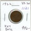 Image 1 : 1922 Canadian Small Cent. Key Date. VF-20.