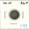 Image 1 : 1901 Canadian Victorian Silver 5 Cents. The last Victorian Silver 5 Cents issued. VF-20. Toned.