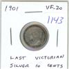 Image 1 : 1901 Canadian Victorian Silver 10 Cents. The last 10 Cents issued for Queen Victoria. VF-20. Nice.