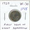 Image 1 : 1929 Canadian Silver 10 Cents. Issued during the first year of the Great Depression. VF-30. Nice.