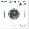 Image 1 : 1960 Canadian Silver 10 Cents. Proof Like-65 with Cameo. Bright White. Nice.