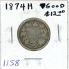 Image 1 : 1874H Canadian Victorian Silver 25 Cents. Heaton Mint. Good-4.