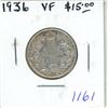 Image 1 : 1936 Canadian Silver 25 Cents. The last 25 Cents issued for King George V. VF-20. Nice.
