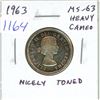 Image 1 : 1963 Canadian Silver 25 Cents. MS-63. Heavy Cameo. Nicely Toned.