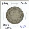 Image 1 : 1914 Canadian Silver 50 Cents. Issued during World War I. G-6. Key Date. Scarce. Mintage of 160,128.