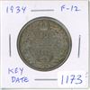 Image 1 : 1934 Canadian Silver 50 Cents. F-12. Key Date. Mintage of 39,539. Scarce.