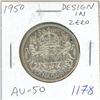 Image 1 : 1950 Design in Zero Canadian Silver 50 Cents. AU-50. Nice.