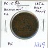 Image 1 : Province of Canada 1852 Half Penny Pre-Confederation Token. Bank of Upper Canada. St. George on hors