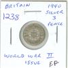 Image 1 : Great Britain. 1940 Silver 3 Pence. Issued during World War II. EF.