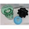 Image 6 : 3 Decorative items: Unique Hand made Crystal vase – signed A Jablonski, blue milk glass bowl, candy 