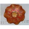 Image 3 : Ornate orange Carnival Glass dish, & Green Scalloped candy bowl