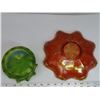 Image 4 : Ornate orange Carnival Glass dish, & Green Scalloped candy bowl