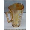 Image 2 : Amber Depression glass water pitcher with painted floral designs