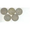Image 1 : 5 silver Canadian Quarters -1953,1962,19656,1966