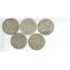 Image 1 : 5 silver Canadian Quarters -1959,1964,1867-1965 cougar