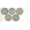 Image 1 : 5 silver Canadian Quarters -1959,1960,1965,1966,