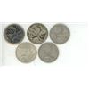 Image 1 : 5 silver Canadian Quarters - 1943,1951,1964,1966,1968