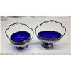 Image 1 : 2 Colbat Blue Glass Sugar Dishes with Spoon Rest