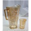 Image 1 : Orange Patterned Glass Pitcher and Orange Glass Cup