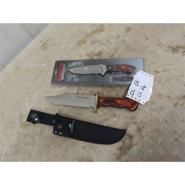 2 Winchester Hunting Knives - Both With Holsters ; New 10  & Like New 14  