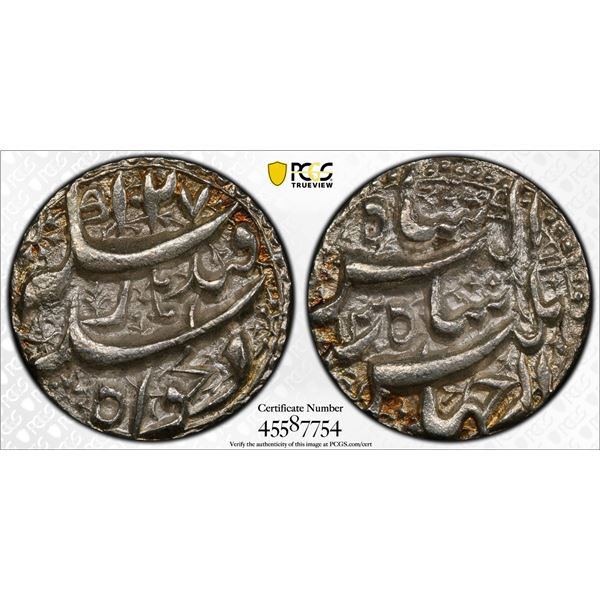 MUGHAL: Jahangir, 1605-1628, AR rupee, Qandahar, AH1027 year 13, PCGS MS63