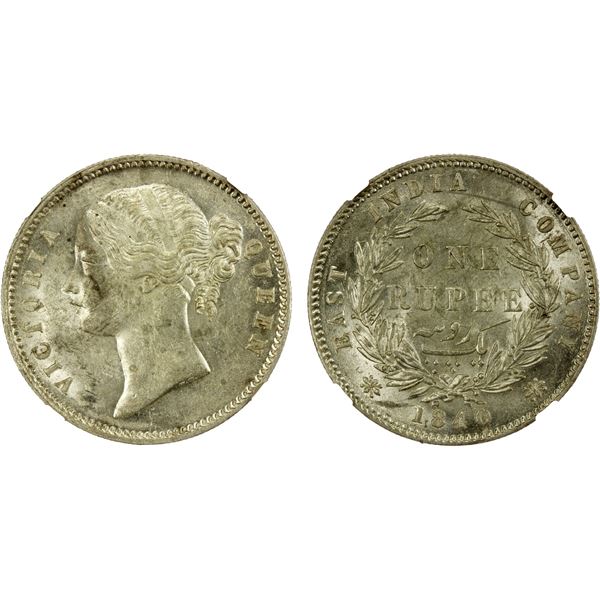 BRITISH INDIA: Victoria, Queen, 1837-1876, AR rupee, 1840(b&c), NGC MS61