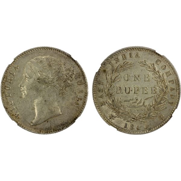BRITISH INDIA: Victoria, Queen, 1837-1876, AR rupee, 1840(c), NGC AU55